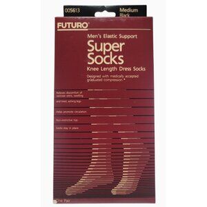 Mens Futuro Super Socks Medium Black Knee-Length Elastic Compression Dress Socks